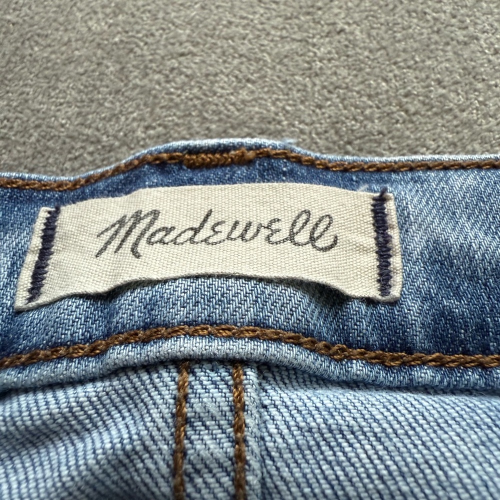 Madewell Light Blue Curvy Denim Jeans with Brown Contrast Stitching